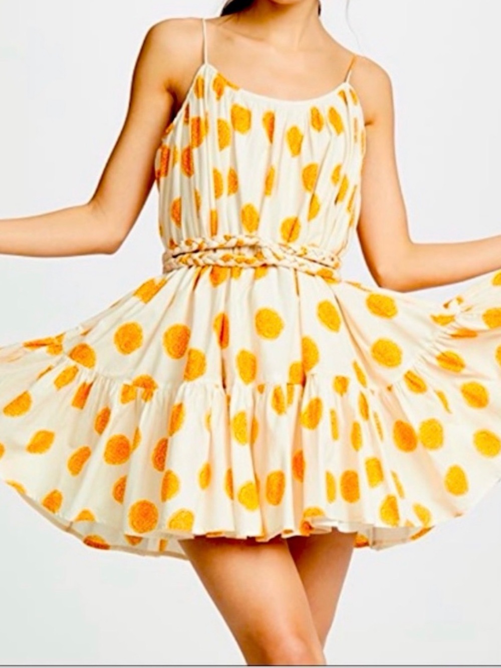 RHODE Cream Mini Dress with Yellow Polka Dots - Picture 2 of 5
